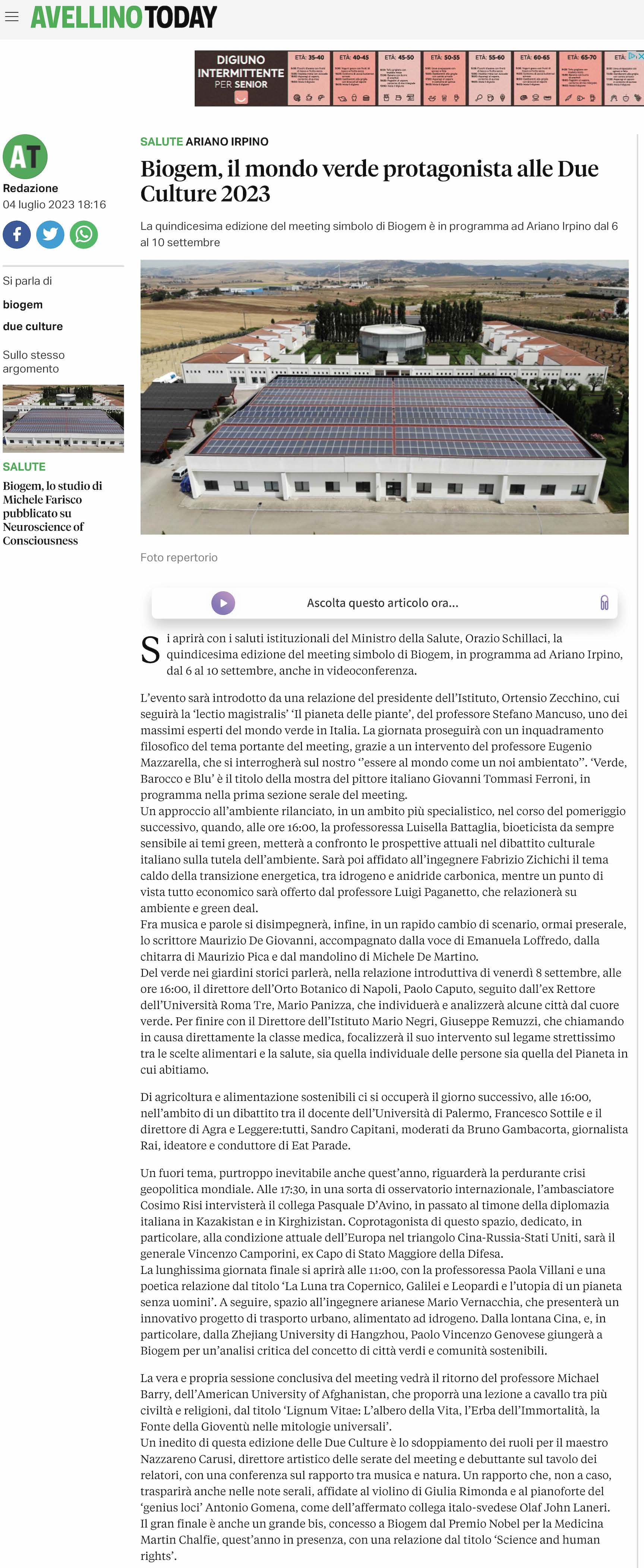 Biogem, il mondo verde protagonista alle Due Culture 2023